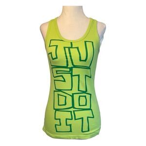 Nike DRI-Fit Just Do It Racerback Tank Top Neon Green Ribbed Knit Sleeveless S